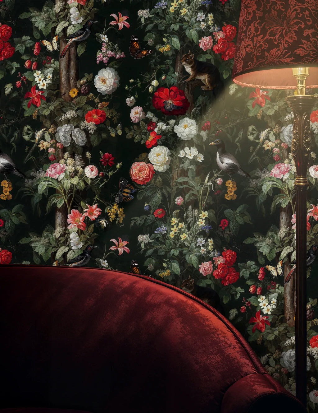 Moody Botanical Wildlife Wallpaper