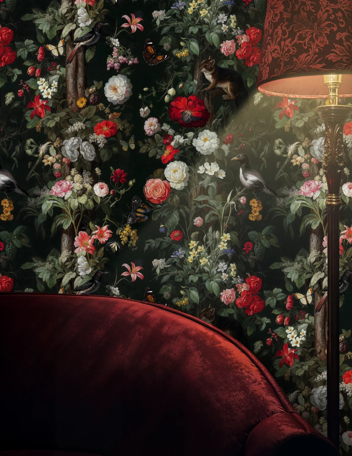Moody Botanical Wildlife Wallpaper