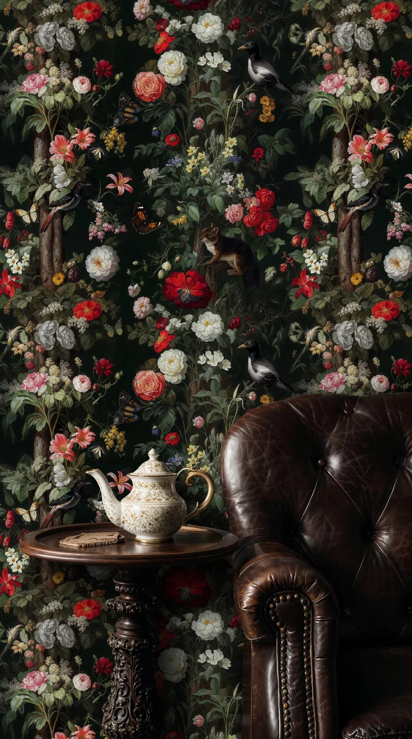 Moody Botanical Wildlife Wallpaper