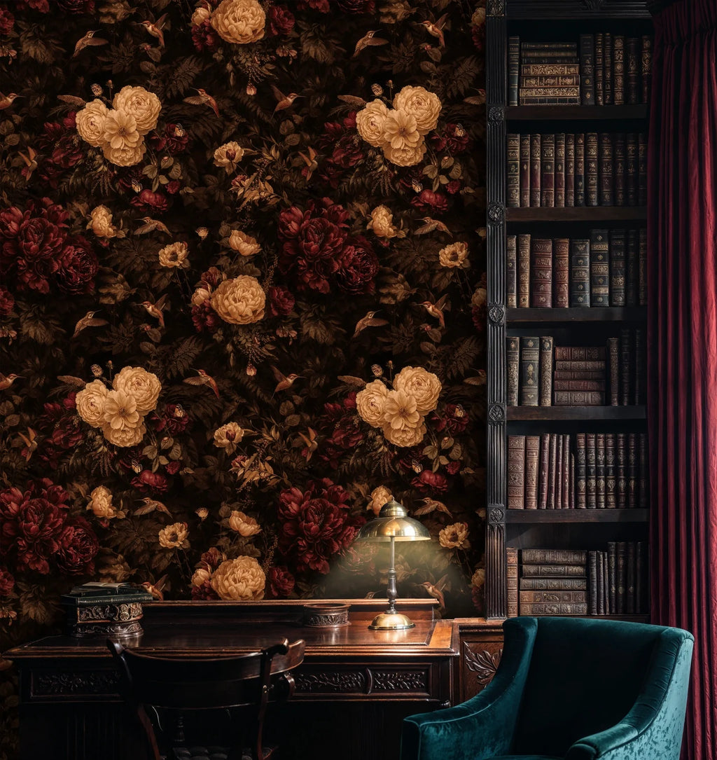 Moody Floral Hummingbird Wallpaper