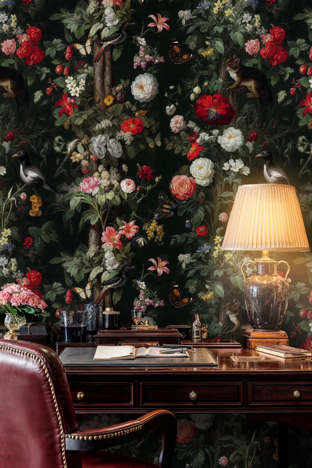 Moody Botanical Wildlife Wallpaper