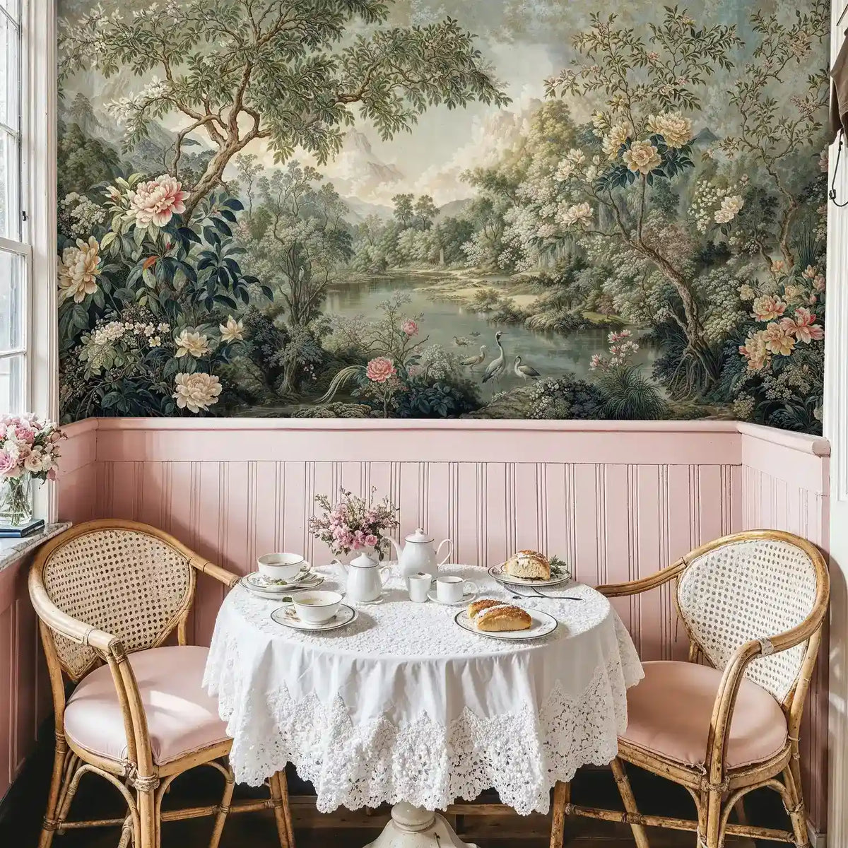 Chinoiserie Crane Garden Landscape Wall Mural