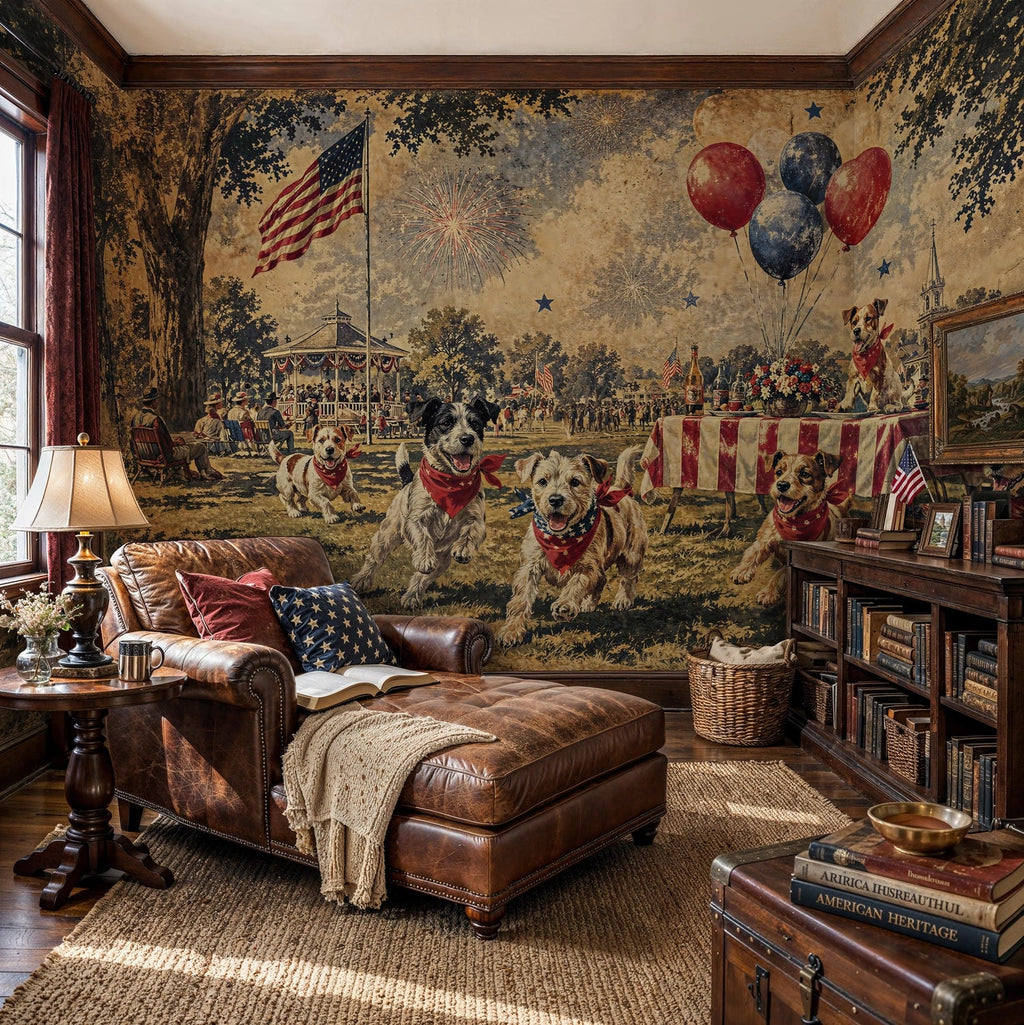 Patriotic Dogs at Summer Fair Wall Mural