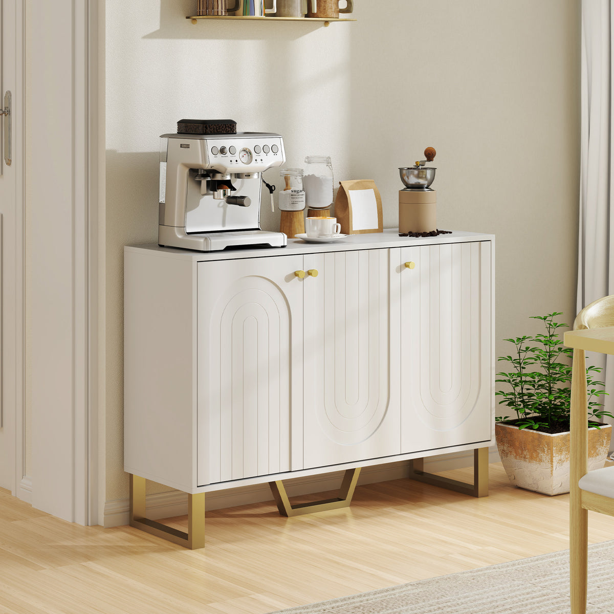 Buffet de salon avec placard à portes et étagère réglable, 106,5 x 35 x 77,5 cm, blanc