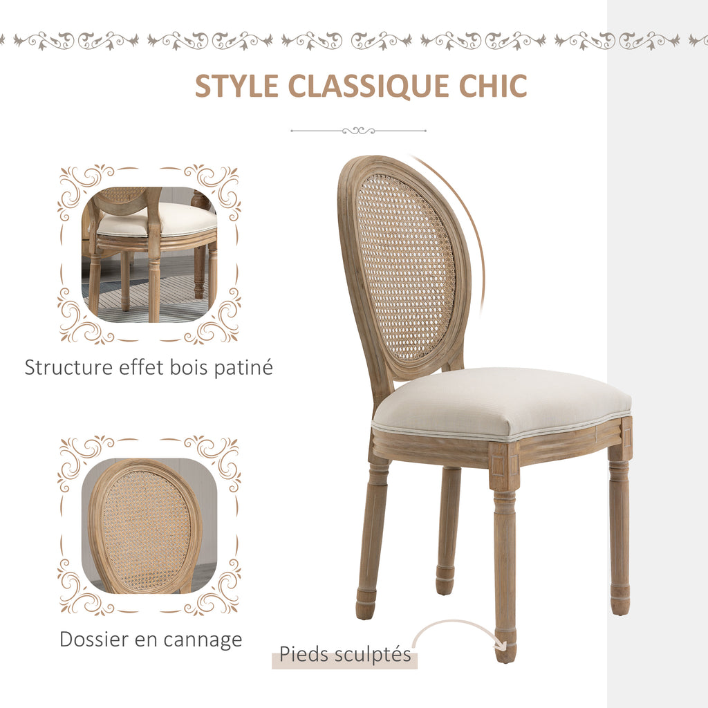 Lot de 4 chaises de Salle à Manger - Chaise de Salon médaillon Style Louis XVI - Bois Massif sculpté, patiné