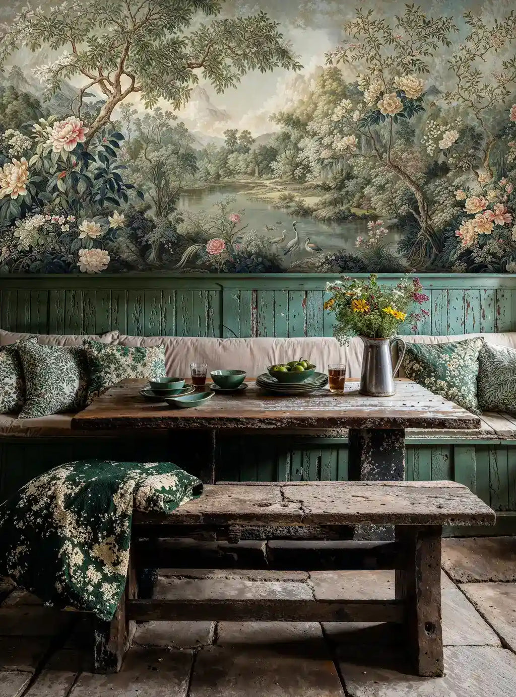 Chinoiserie Crane Garden Landscape Wall Mural