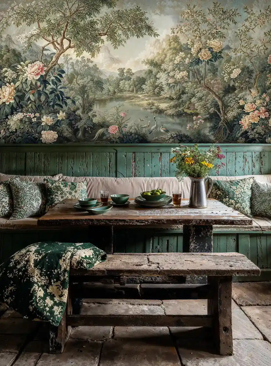 Chinoiserie Crane Garden Landscape Wall Mural