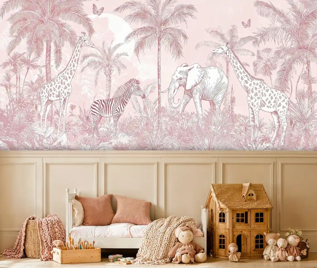 Safari Animals in Tropical Paradise Wall Mural