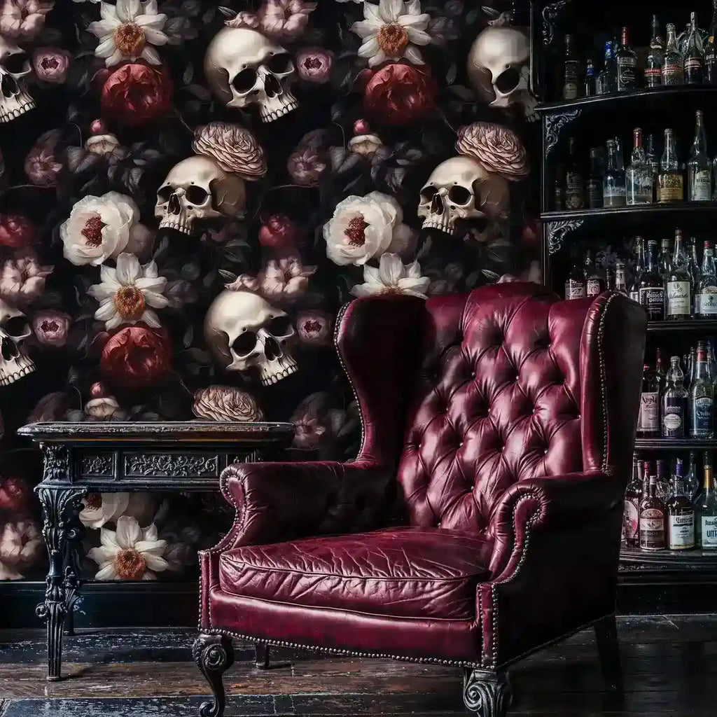 Gothic Skulls and Peonies Wallpaper