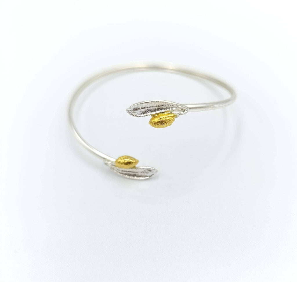 Silver Olive Cuff Bracelet, Sterling Silver 925 Jewelry, Unique Handmade Gift for Women, Birthday Gift for Her, Nature-Inspired Jewelry