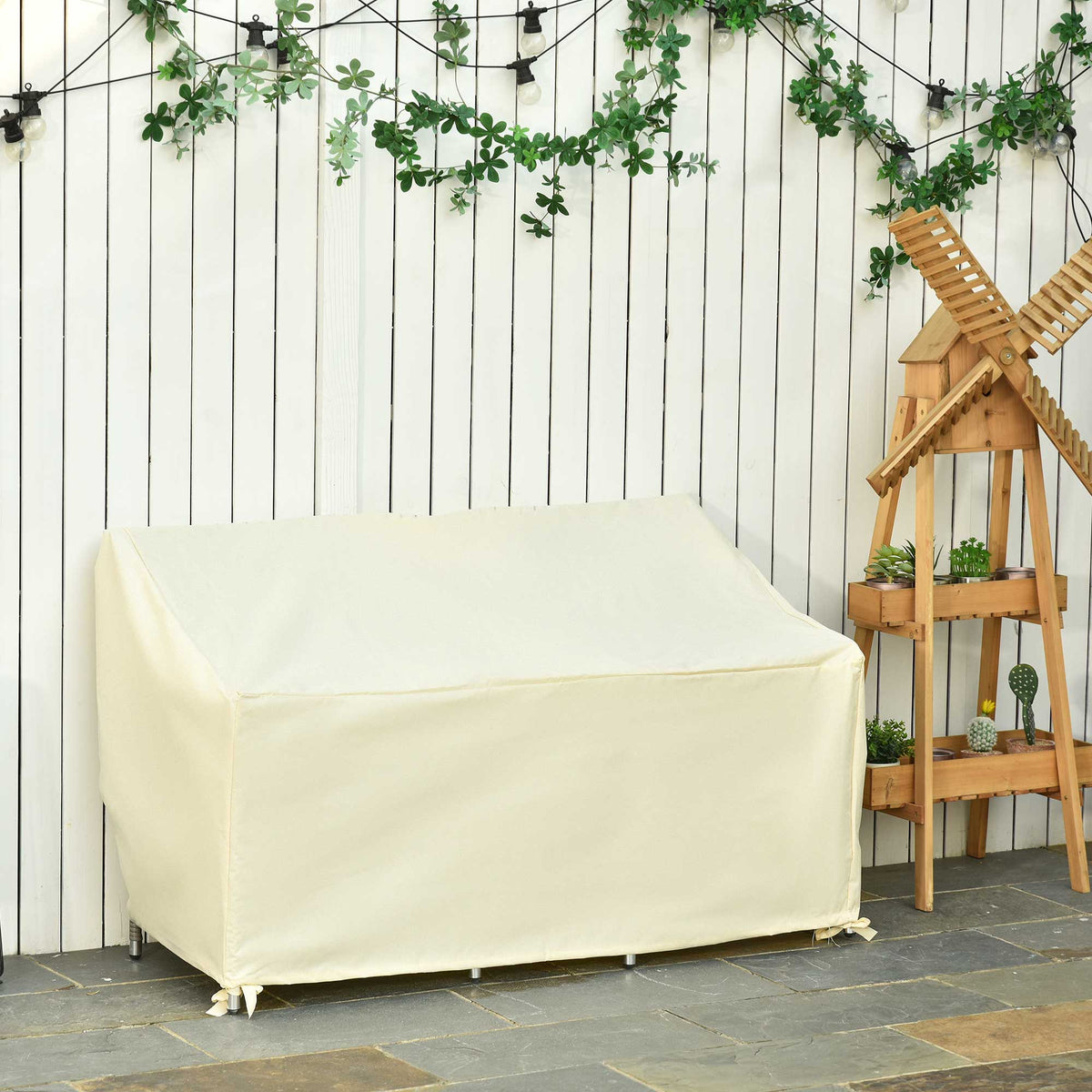 Housse de canapé exterieur étanche, housse de banc de jardin 600D tissu oxford, bache de canapé extérieur pour balcon, terrasse, 140 x 84 x 56/94 cm, beige