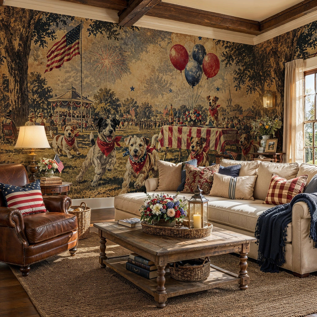 Patriotic Dogs at Summer Fair Wall Mural