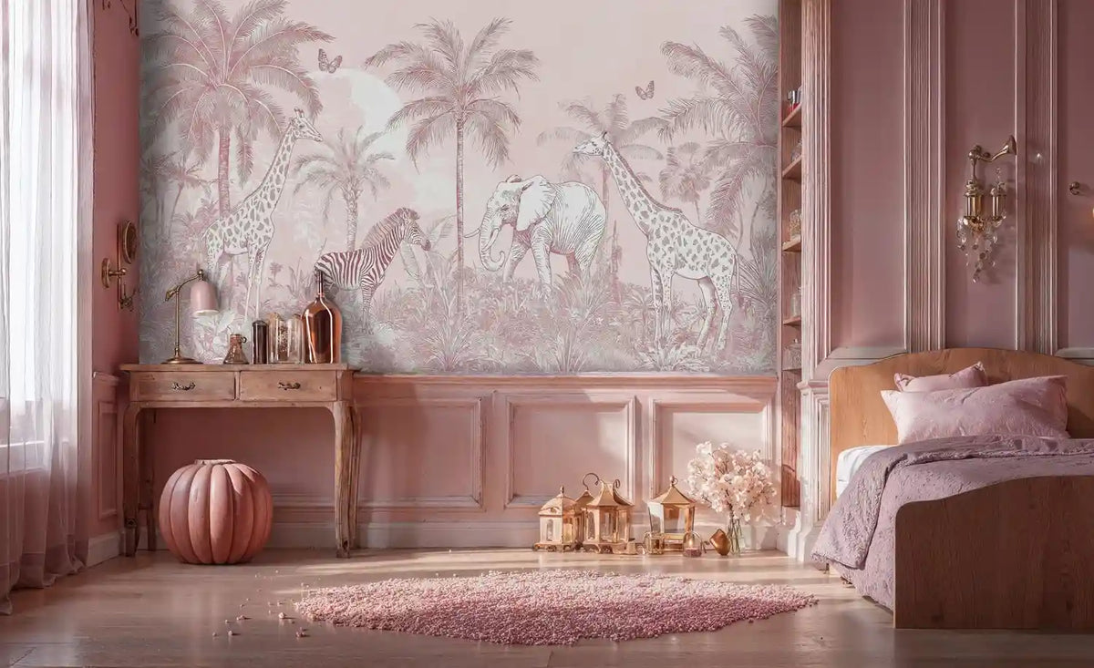 Safari Animals in Tropical Paradise Wall Mural
