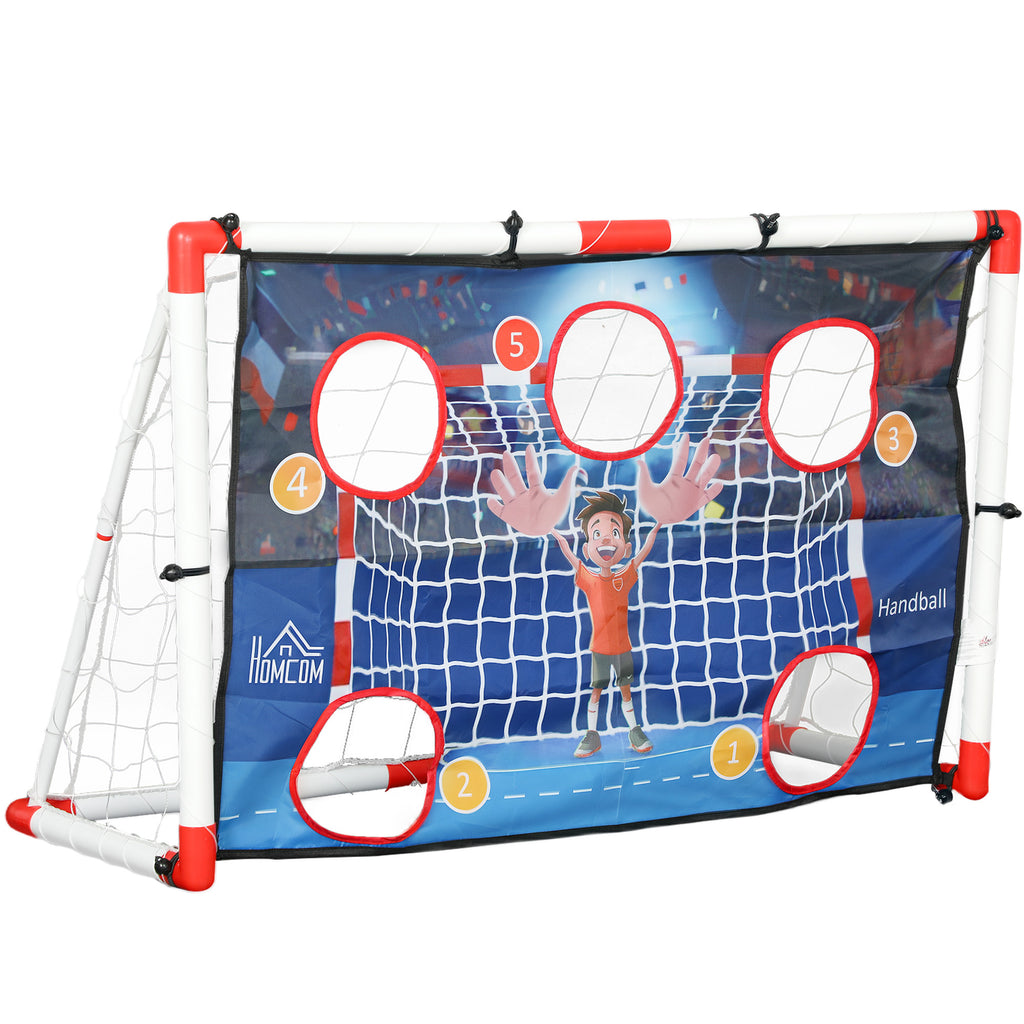 Cage de handball enfant exterieur but 5 zones cibles ballon de handball gonflable pompe 116 x 48 x 76 cm blanc
