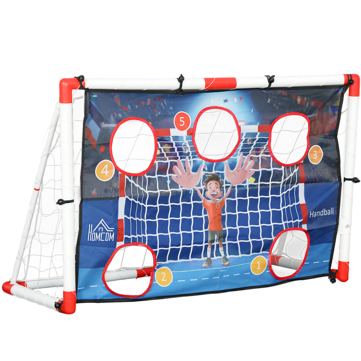 Cage de handball enfant exterieur but 5 zones cibles ballon de handball gonflable pompe 116 x 48 x 76 cm blanc