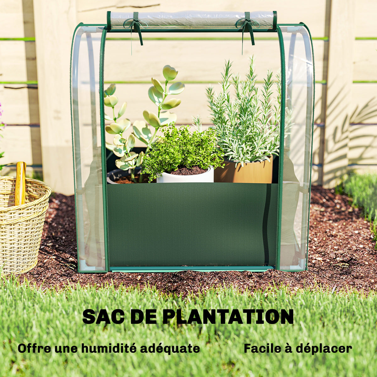 Mini Serre avec Sac de Plantation, Serre Portable avec porte enroulable, 68 x 50 x 70 cm, Vert Foncé