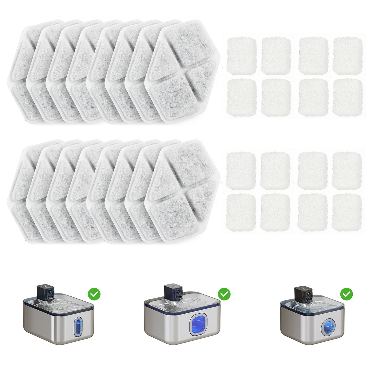 16 pcs Filtre Fontaine Eau Chat, Distributeur d'Eau filtrante pour Chat et Chien, Triple Système de Filtration, Blanc