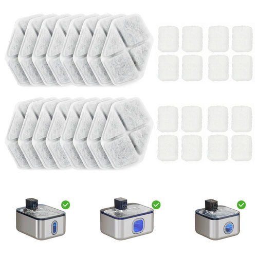 16 pcs Filtre Fontaine Eau Chat, Distributeur d'Eau filtrante pour Chat et Chien, Triple Système de Filtration, Blanc