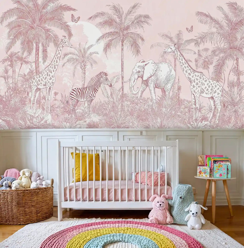 Safari Animals in Tropical Paradise Wall Mural