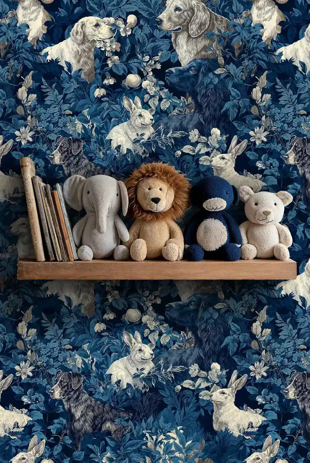 Woodland Dogs and Rabbits Botanical Wallpaper