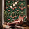 Tropical Flamingos and Lotus Garden Wallpaper