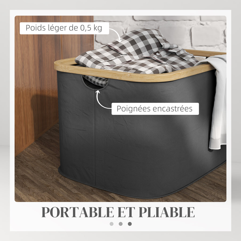 Panier à linge pliable 36 L corbeille linge sale avec poignées rainurées pour salle de bain chambre à coucher buanderie