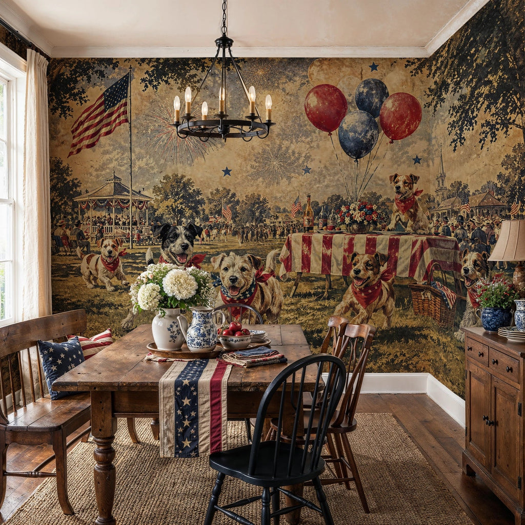 Patriotic Dogs at Summer Fair Wall Mural